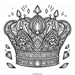 Intricate Crown With Gems Coloring Sheet
