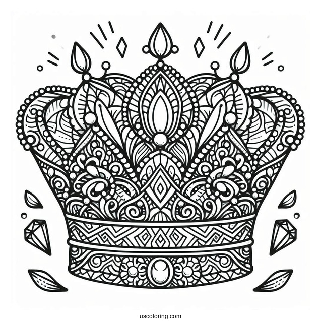 Intricate Crown With Gems Coloring Sheet