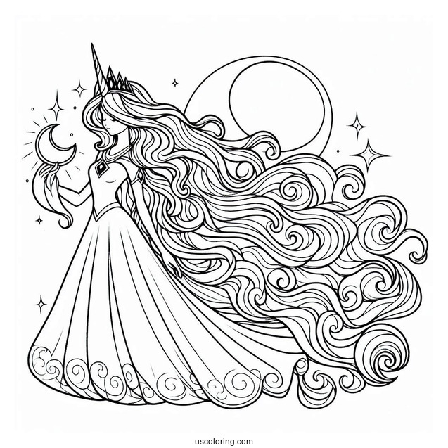 Princess Luna Coloring Page With Flowing Mane