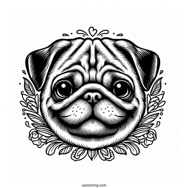 Detailed Pug Face Coloring Page