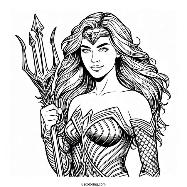 Aquaman Coloring Page Justice League Mera Holding A Trident