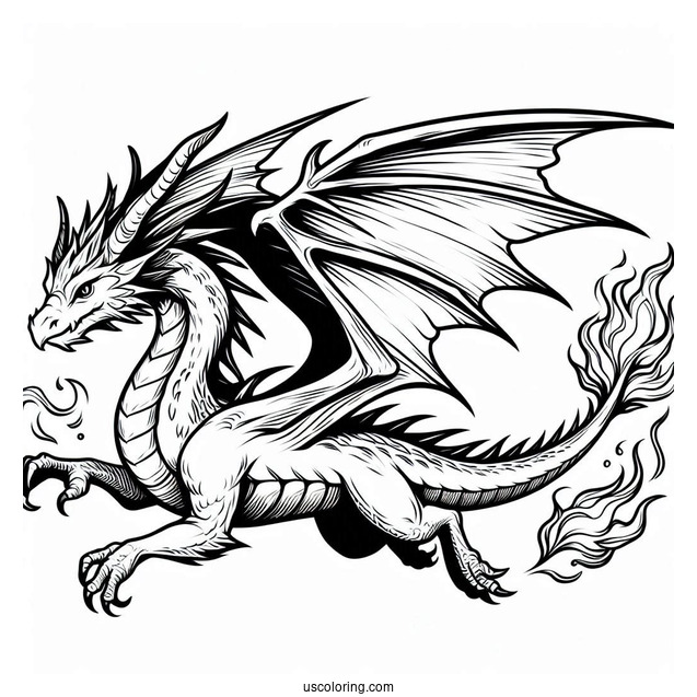 Flying Dragon To Color With Flames