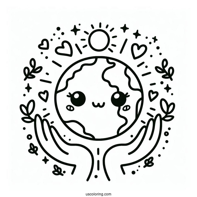Simple Cute Earth With Hands Coloring Page For Preschoolers
