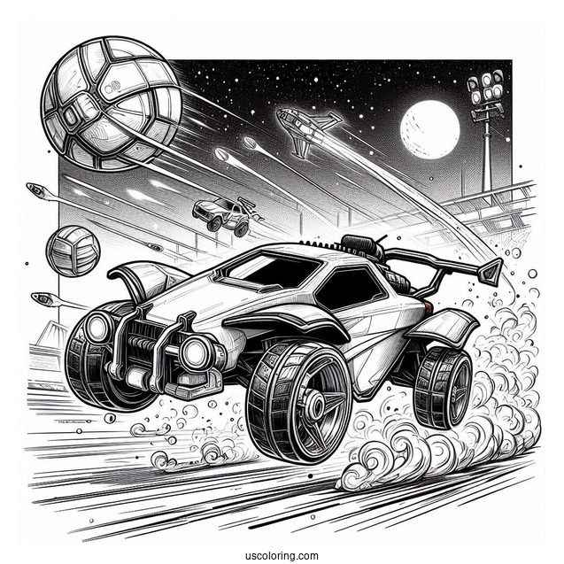 Rocket League Coloring Page Of Detailed Battle Cars Aiming For The Ball