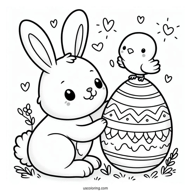 Easter Bunny Coloring Page Holding Easter Egg With Chick Inside