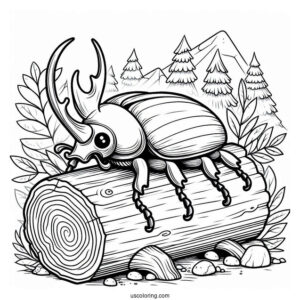 Hercules Beetle Coloring Page On A Log For Kids
