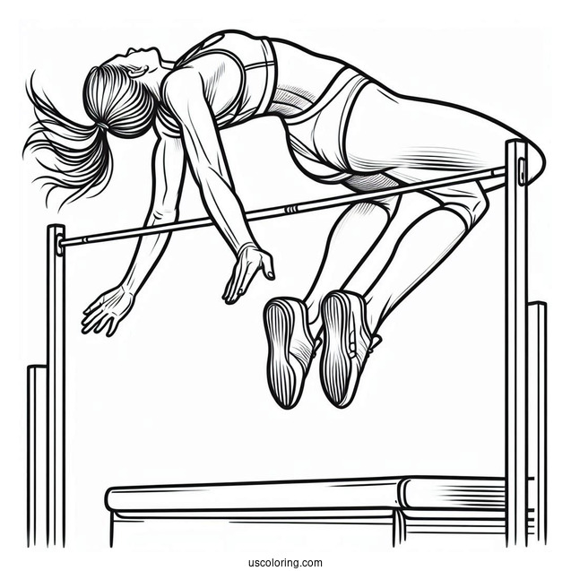 High Jump Olympics Coloring Page Of Competition With Woman Crossing Over Horizontal Bar