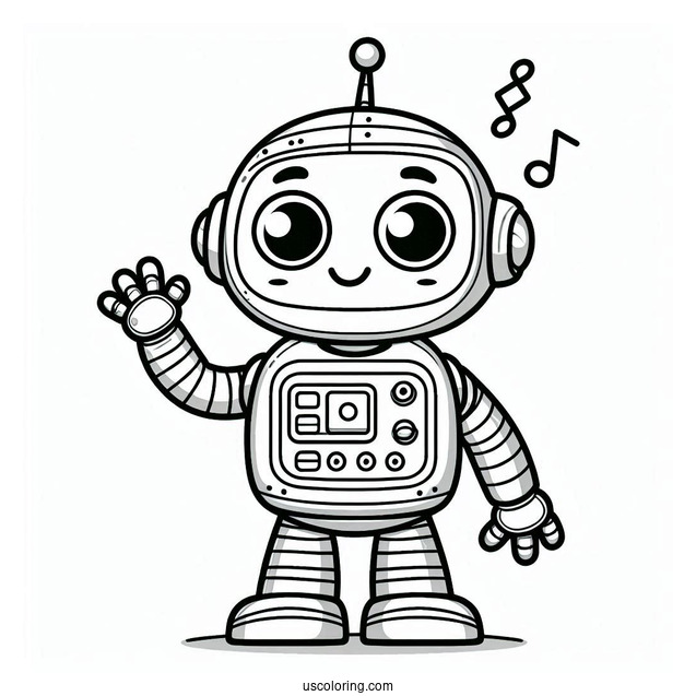 Cartoon Robot Smiling And Waving Coloring Page For Preschoolers