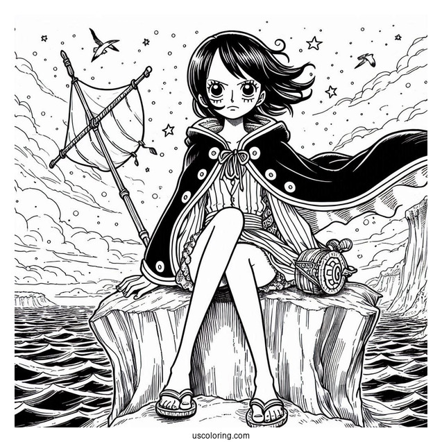 One Piece Coloring Page Of Nico Robin On Cliff