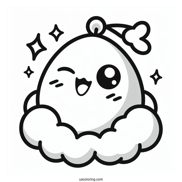 Tamagotchi Coloring Pages Of Winking Moriritchi On The Clouds For Kids