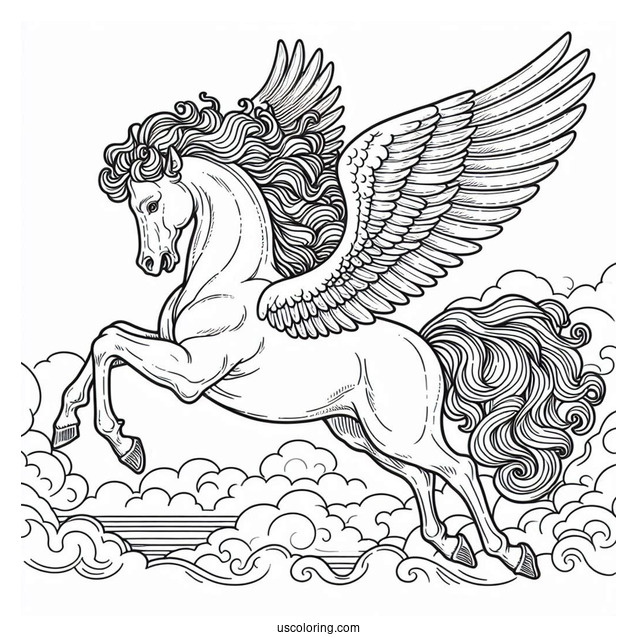 Men Flying On Pegasus Coloring Page