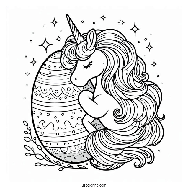 Magical Unicorn Easter Egg Coloring Page For Kids