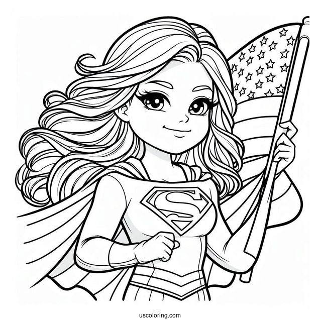 Supergirl Coloring Page Holding The American Flag