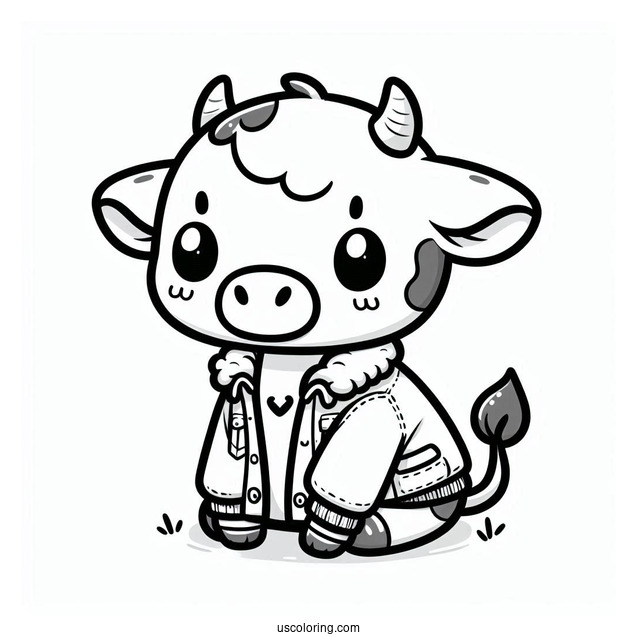 Cute Baby Cow Wearing A Jacket Coloring Pictute
