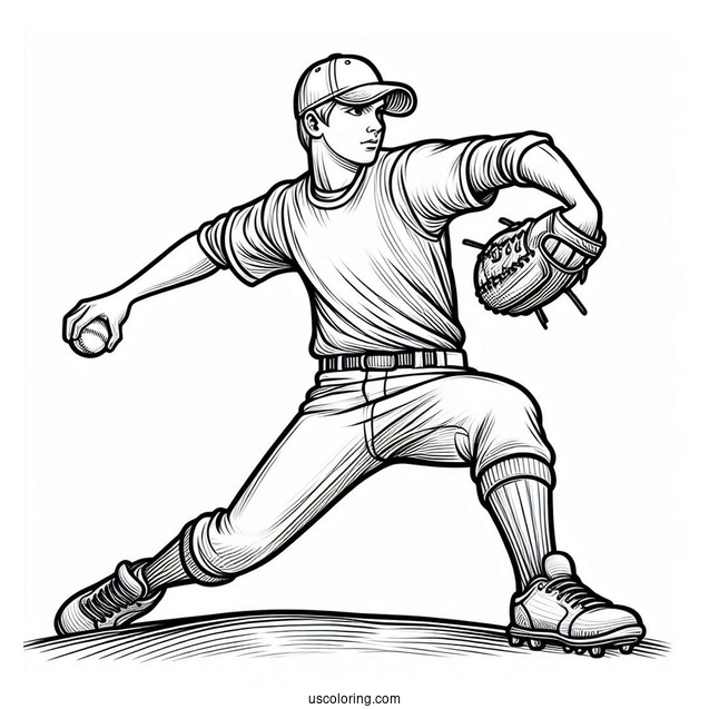 Baseball Coloring Page Of Player Warming Up to Pitch