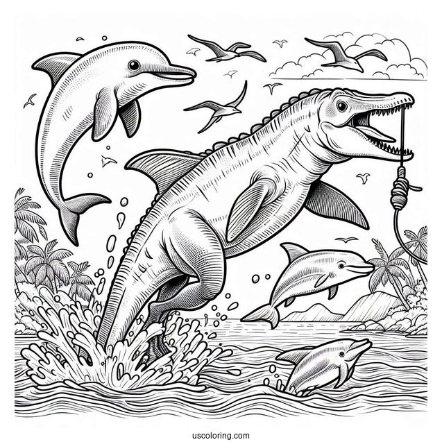 Spinosaurus Coloring Page Catching A River Dolphin