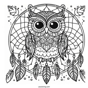 Owl Mandala Dreamcatcher Coloring Page