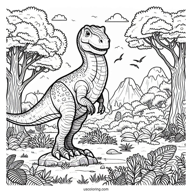 Dinosaur Coloring Page Of Muttaburrasaurus Outside The Forest