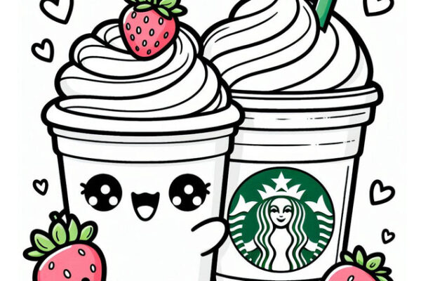 Smiling Cartoon Starbucks Coloring Page Frappe With Strawberry On Top For Kids