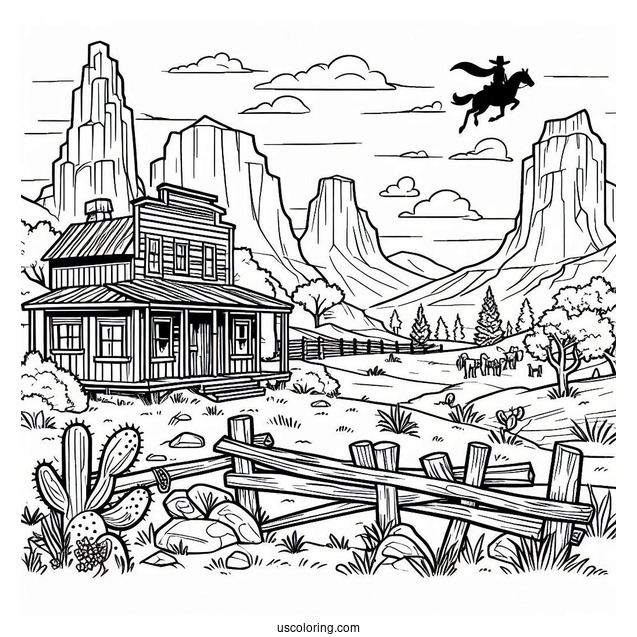 Cowboy Coloring Page Of Wild Wild West Landscape