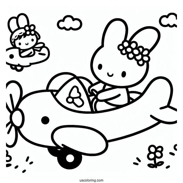Miffy Coloring Page And Melanie Riding An Airplane