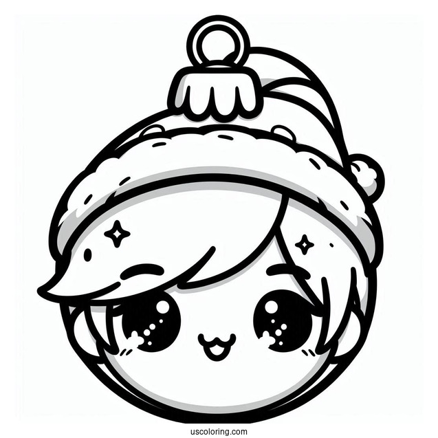 Chibi Santa Face Christmas Ornaments Coloring Page