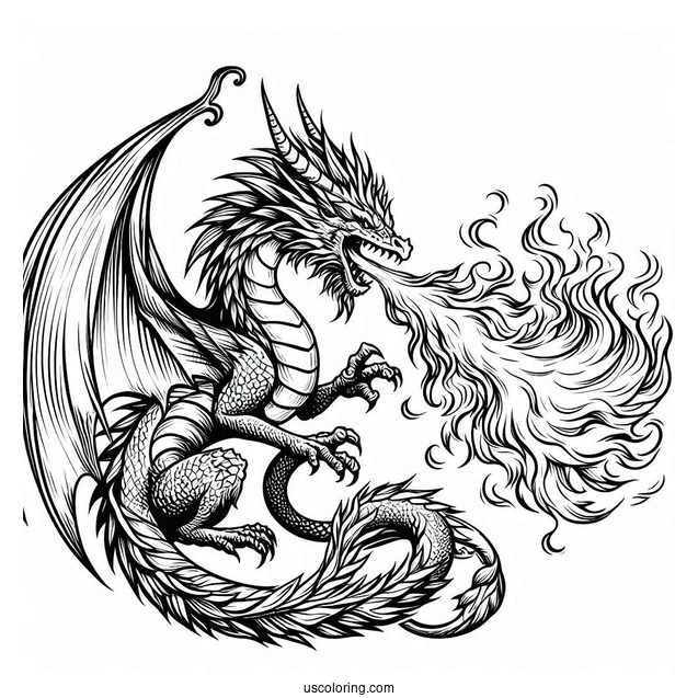 Fierce Looking Dragon Breathing Fire To Color