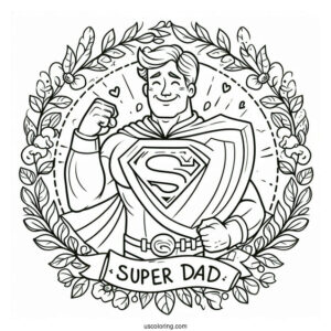 Super Dad In Shield Symbol Coloring Page For Kids