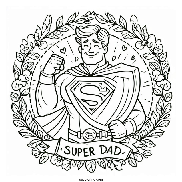 Super Dad In Shield Symbol Coloring Page For Kids