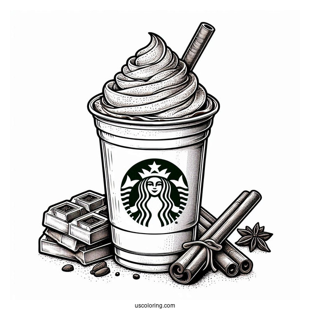 Realistic Starbucks Coloring Page Frappe With Chocolate Bar And Cinnamon Stick