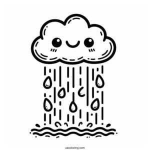 Rain Coloring Page Falling From Happy Cloud