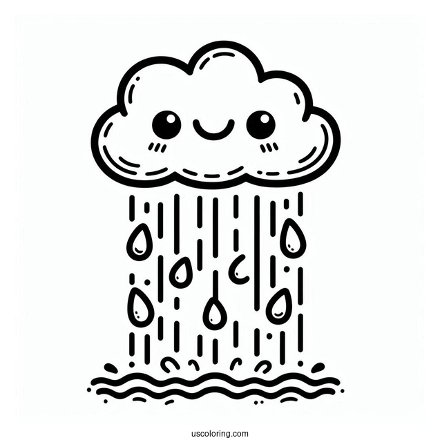 Rain Coloring Page Falling From Happy Cloud