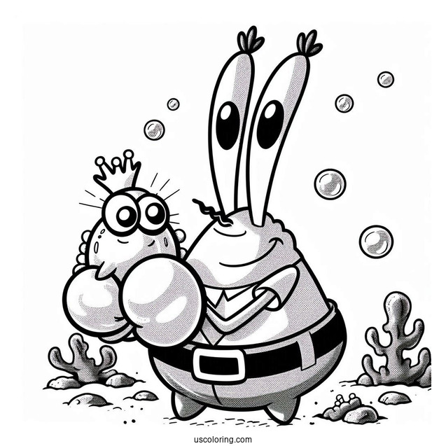 Mr Krabs Hugging Pearl Coloring Sheet
