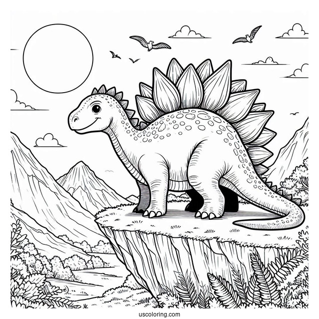 Stegosaurus Coloring Page Standing On Edge Of Cliff