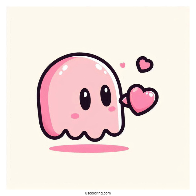 Pinky Ghost Kissing Pac-Man Coloring Page On The Cheek