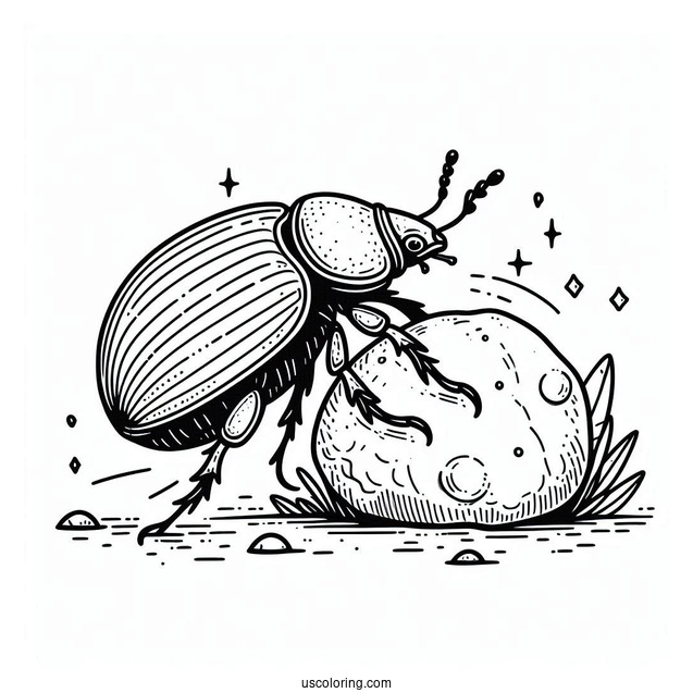 Dung Beetle Coloring Page Moving A Rock For Kids