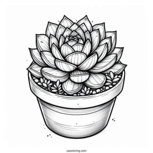 Realistic Succulent Coloring Page In A Flower Pot