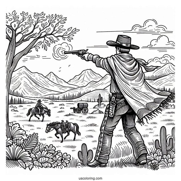 Cowboy Coloring Page Of Wild Wild West Landscape