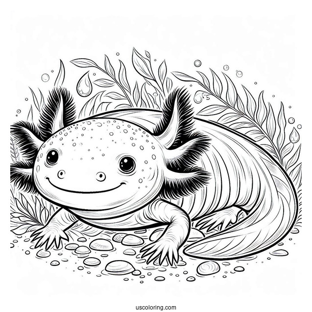 Realistic Axolotl Coloring Page Under The Sea