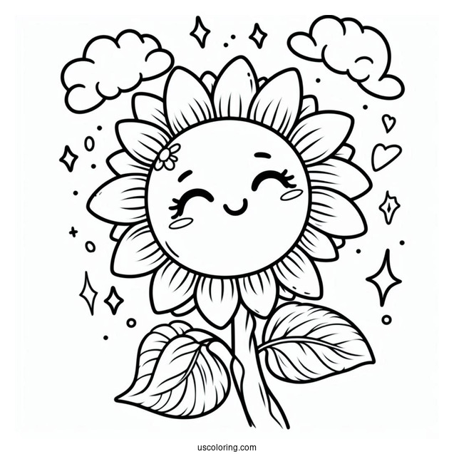 Cute Smiling Sunflower Coloring For Kids