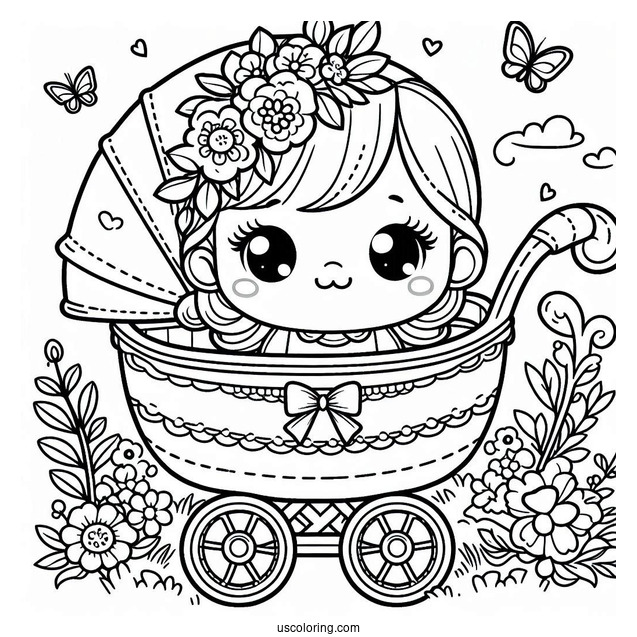 Baby Coloring Page In A Stroller