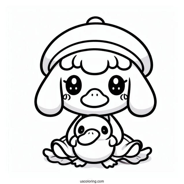 Kawaii Chibi Misty With Psyduck Coloring Page For Preschoolers