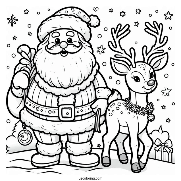 Santa And Rudolph The Reindeer To Color