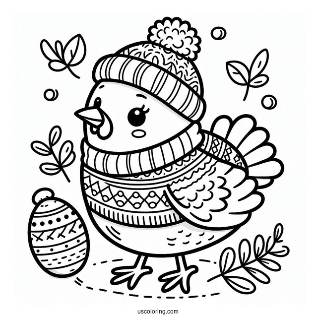 Chicken Wearing a Sweater And Beanie To Color