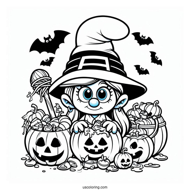 Detailed Halloween Smurfs Coloring Page