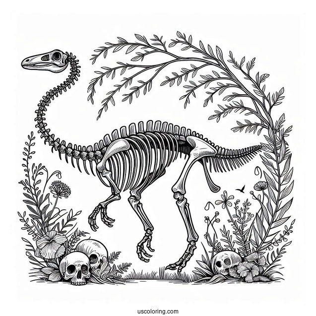 Parasaurolophus Coloring Page Skeleton