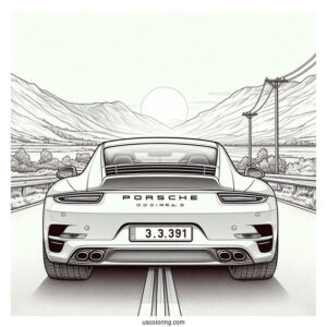 Realistic Back View Of Porsche Coloring Page On The Road