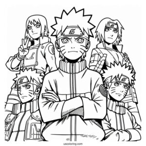 Naruto Coloring Page Of Iconic Team Seven Pose