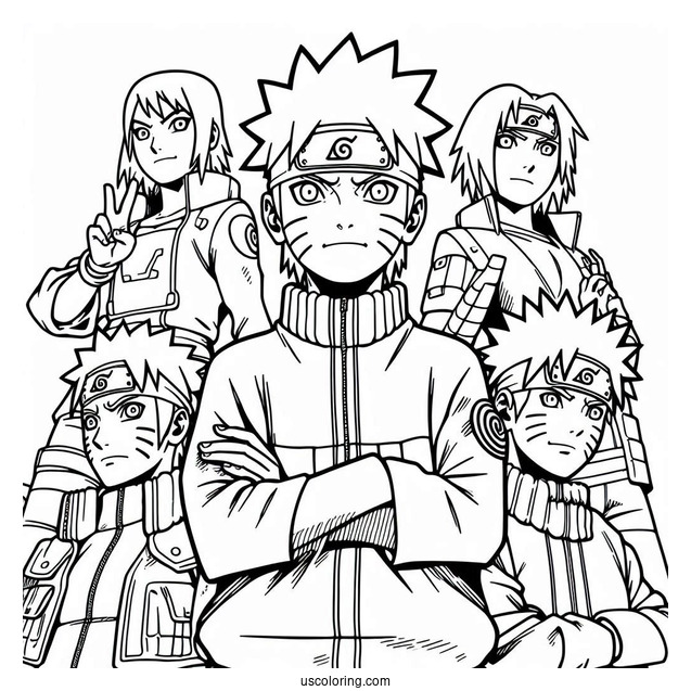 Naruto Coloring Page Of Iconic Team Seven Pose