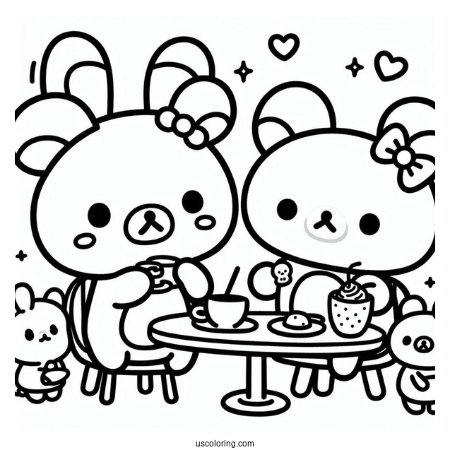 Rilakkuma Coloring Page Of Kiiroitori, And Rilakkuma In A Cafe